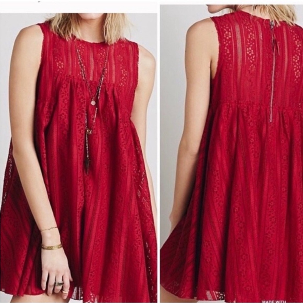 Free People Red Lace Babydoll Mini Dress